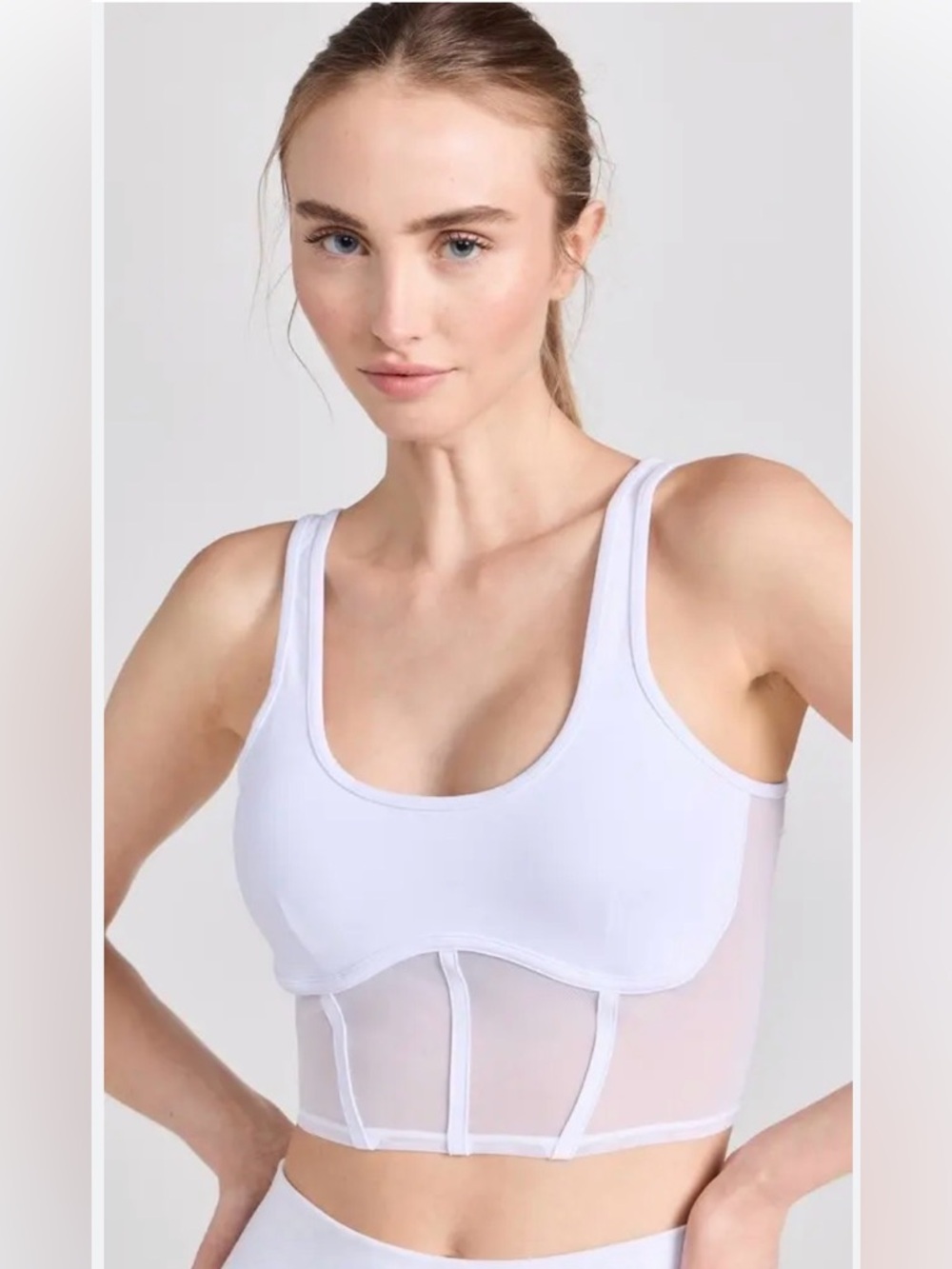 ALO Yoga White Longline Mesh Corset Tank Bra Crop Top Small